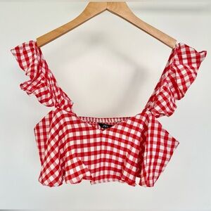 ZARA | Red/White Gingham Ruffle Crop Top